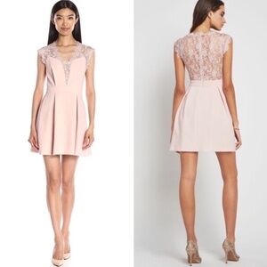 BCBGeneration Lace Back Pleated Dress with Pockets in Rose Smoke